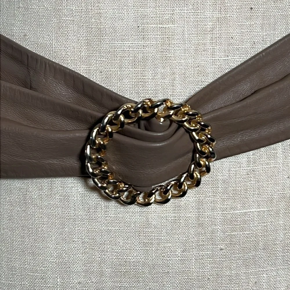 Brown Suede-Lined Belt with Gold Chain Buckle